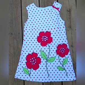 Vintage Gymboree Floral Polka Dot Sleeveless A-Line Sundress Poppy